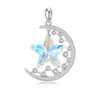 LYFHJD 925 Moon Star Love Blue Heart Pendant Women Sterling Silver Jewelry Gift Butterfly Necklace