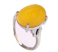 LYFHJD Anello da Donna, Anello con Smeraldo in Cera d'api e Agata, Temperamento in Cristallo Femminile, Scatola in Stile Etnico Regolabile con Bocca Viva per la Madre
