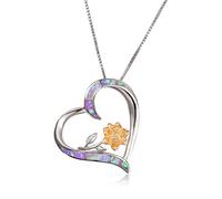 LYFHJD Boho Female Blue White Fire Opal Necklace Carino Big Flower Heart Pendants Silver Color Necklaces For Women