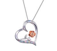 LYFHJD Boho Female Blue White Fire Opal Necklace Carino Big Flower Heart Pendants Silver Color Necklaces For Women