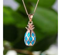 LYFHJD Boho Female Blue White Opal Pendant Silver Color Chain Necklaces For Women Cute Fruit Pineapple Wedding Necklace