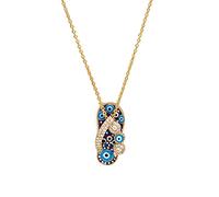 LYFHJD Butterfly Fatima Hand Blue Turkish Evil Eye Gold Color Copper Round Pendant Necklace For Women Girls