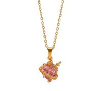 LYFHJD Collana con zirconi a Cuore Rosa Collana Color Oro Rame Cupido Eros Freccia Collana con Ciondolo a Cuore Gioielli di Coreani Regalo per lei con per Te 1