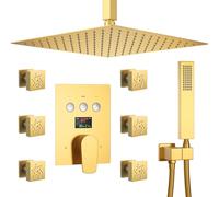 LYFHJD Doccia a manoSistema doccia completo del corpo Set di rubinetto doccia multifunzionale a soffitto da 12 "con valvola di visualizzazione della temperatura doccia a mano soffione doccia
