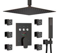 LYFHJD Doccia a manoSistema doccia completo del corpo Set di rubinetto doccia multifunzionale a soffitto da 12 "con valvola di visualizzazione della temperatura doccia a mano soffione doccia