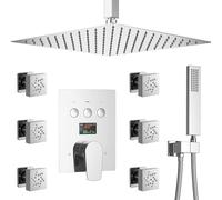 LYFHJD Doccia a manoSistema doccia completo del corpo Set di rubinetto doccia multifunzionale a soffitto da 12 "con valvola di visualizzazione della temperatura doccia a mano soffione doccia