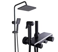 LYFHJD - Miscelatore termostatico per bagno, set doccia, schermo doccia quadrato con effetto pioggia, display digitale della temperatura con spruzzatore, soffione doccia a 3 modalità,