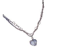 LYFHJD Nuovo per la 2025 Cuore Diviso Multistrato Scintillante Collana di zirconi Bianchi per Le Donne Catena clavicola Elegante Fascino Gioielli Regalo Gioielli Accessori Regalo Creativo