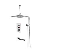 LYFHJD Showers for Bathrooms Matte Black/Chrome Digital Shower Faucets Set,Waterfall Bathroom Shower Faucet, Shower Head 3-Ways Digital Display Mixer for Bathroom(12 Chrome Ceiling)