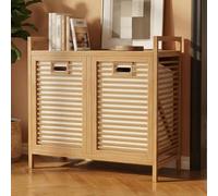 LYFHYSDSP Mobile Bagno con Portabiancheria, Cesto Inclinabile in Bambù a 2 Scomparti, Sacchi Porta Biancheria Rimovibili, Armadietto Rialzato per Bagno, Lavanderia e Camera, 80,5x30x72 CM