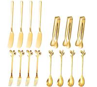 lyfLux 15 Pezzi Set Spalmatore Marmellata Burro Formaggio Dorato, Spalmatore Burro, Fermaglio Per Pasticceria, Forchetta E Cucchiaio Con Lama, Usato Per Burro, Pasticceria E Mangiare