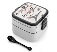 Lyfthologen Bento Box, contenitore per il pranzo floreale con Torre Eiffel di Parigi, scatole per alimenti a 2 strati con manico
