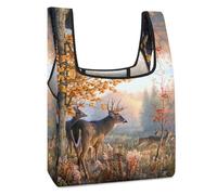 Lyfthologen Borsa per la spesa pieghevole, borsa per la spesa riutilizzabile con teschio di Halloween, borsa per la spesa lavabile, borsa da viaggio per uso quotidiano, Famiglia di cervi da caccia