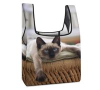 Lyfthologen Borsa per la spesa pieghevole, borsa riutilizzabile per la spesa, lavabile, borsa da viaggio per uso quotidiano, Mandala del gatto thailandese siamese, Taglia unica