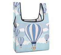 Lyfthologen Borsa per la spesa pieghevole con teschio spaventoso con cappello nero, borsa della spesa riutilizzabile, borsa tote lavabile per l'uso quotidiano, borse da viaggio, Mongolfiera blu
