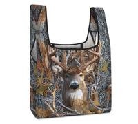Lyfthologen Borsa per la spesa pieghevole, testa di lupo marrone, borsa per la spesa riutilizzabile, borsa per il trasporto lavabile per l'uso quotidiano, borse da viaggio, Camo Buck Deer