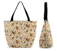 Lyfthologen Borsa tote con cerniera, borsa da boxe, borsa da spiaggia, grande borsa a tracolla per tutti i giorni, viaggio, Molti polli, 28.5 x 18 x 32.5 cm