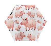 Lyfthologen Ombrello pieghevole, grazioso ombrello Yorkshire Terrier, ombrello da viaggio a 5 pieghe, antivento, impermeabile, Maiale Fattoria Rosa Cartoon, One size