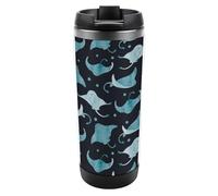 Lyfthologen Tazza da viaggio isolata in acciaio inox da 380 ml, tazza da viaggio Manta Ray e pesce con coperchio a tenuta stagna, fondo antiscivolo