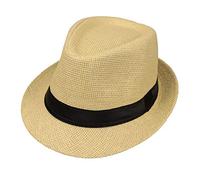 Lyguy - Cappello estivo per bambini, da spiaggia, in paglia, jazz, panama, trilby, Fedora, cappello da gangster, per esterni, traspirante, per ragazze e ragazzi