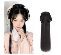 LYHHGS Hanfu Parrucche Cosplay Donne Anime Nere Antico Cinese Hanfu Parrucche Copricapo Accessori Hanfu Parrucche Lunghe diritte Parrucca Nera Fascia (Color : X)