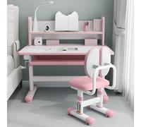 LYHOE - Set da scrivania e sedia, scrivania regolabile con sedia, tavolo da studio ergonomico con piano inclinabile, luce LED, cassetto e supporto per libri