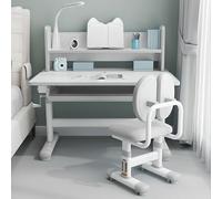 LYHOE - Set da scrivania e sedia, scrivania regolabile con sedia, tavolo da studio ergonomico con piano inclinabile, luce LED, cassetto e supporto per libri, grigio