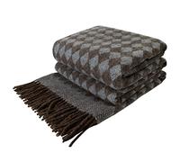 LYHome Coperta 100% Lana di Agnello - Copriletto per Letto Divano, Plaid Singolo Una Piazza e Mezza Matrimoniale, Coperte Pura per Invernale Morbida e Calda (140 x 200 cm Marrone - Blu Tenue)