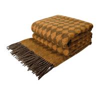 LYHome Coperta 100% Lana di Agnello - Copriletto per Letto Divano, Plaid Singolo Una Piazza e Mezza Matrimoniale, Coperte Pura Lana per Invernale Morbida e Calda (140x200 cm Marrone - Senape)
