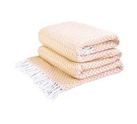 LYHome Coperta in Cotone con Frange. Plaid in Cotone per Divano, Letto, Poltrona, Salotto, Camera da Letto, Decorazione e Come Regalo. Plaid Spesso, Morbido (140 cm x 200 cm/Sabbia e Bianco)