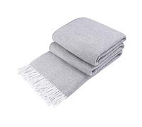 LYHome Coperta in Cotone con Frange. Plaid in Cotone per Divano, Letto, Poltrona, Salotto, Camera da Letto, Decorazione e Come Regalo. Plaid Spesso, Morbido (140 cm x 200 cm/Grigio Chiaro con Bianco)