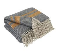 LYHome Coperta in Lana Merinos - Copriletto Plaid per Letto Divano, Singolo Una Piazza e Mezza Matrimoniale, Coperte Per Invernale Estiva Morbida Calda (140x200 cm, Grigio - Giallo Senape Strisce)