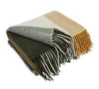 LYHome Coperta in Lana Merinos - Copriletto Plaid per Letto Divano, Singolo Una Piazza e Mezza Matrimoniale, Coperte Per Invernale Estiva Morbida Calda Grande 140x200, Verde - Giallo Senape Quadri