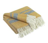LYHome Coperta in Lana Merinos - Copriletto Plaid per Letto Divano, Singolo Una Piazza e Mezza Matrimoniale, Coperte Per Invernale Estiva Morbida Calda (140x200 cm, Giallo Senape - Grigio Strisce)