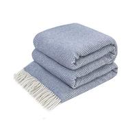 LYHome Coperta in Lana Merinos - Copriletto Plaid per Letto Divano, Singolo Una Piazza e Mezza Matrimoniale, Coperte Per Invernale Estiva Morbida Calda e Grande (140x200 cm, Blu - Bianco Zig Zag)