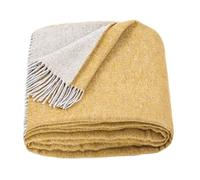 LYHome Coperta in Lana Merinos - Copriletto Plaid per Letto Divano, Singolo Una Piazza e Mezza Matrimoniale, Coperte Per Invernale Estiva Morbida Calda 140x200, Giallo Senape - Grigio Doppio lato