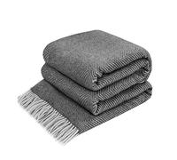 LYHome Coperta in Lana Merinos - Copriletto Plaid per Letto Divano, Singolo Una Piazza e Mezza Matrimoniale, Coperte Per Invernale Estiva Morbida Calda e Grande 140x200cm, Grigio - Bianco Zig Zag