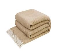 LYHome Coperta in Lana Merinos - Copriletto Plaid per Letto Divano, Singolo Una Piazza e Mezza Matrimoniale, Coperte Per Invernale Estiva Morbida Calda e Grande 140x200 cm, Beige - Bianco Zig Zag