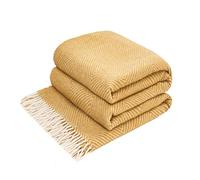 LYHome Coperta in Lana Merinos - Copriletto Plaid per Letto Divano, Singolo Una Piazza e Mezza Matrimoniale, Coperte Per Invernale Estiva Morbida Calda e Grande (140x200 cm, Giallo Senape Rombi)