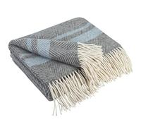 LYHome Coperta in Lana Merinos - Copriletto Plaid per Letto Divano, Singolo Una Piazza e Mezza Matrimoniale, Coperte Per Invernale Estiva Morbida Calda e Grande (140x200 cm, Grigio - Blu Strisce)