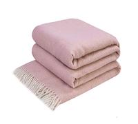 LYHome Coperta in Lana Merinos - Copriletto Plaid per Letto Divano, Singolo Una Piazza e Mezza Matrimoniale, Coperte Per Invernale Estiva Morbida Calda e Grande (140x200 cm, Rosa - Bianco Rombi)
