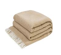 LYHome Coperta in Lana Merinos - Copriletto Plaid per Letto Divano, Singolo Una Piazza e Mezza Matrimoniale, Coperte Per Invernale Estiva Morbida Calda e Grande (140x200 cm, Beige - Bianco Rombi)