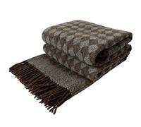 LYHome Coperta Lana 100% - Copriletto per Letto Divano, Plaid Singolo Una Piazza e Mezza Matrimoniale, Coperte Pura Lana per Invernale Morbida e Calda (140x200 cm Marrone - Verde Rombi Scozzesi)