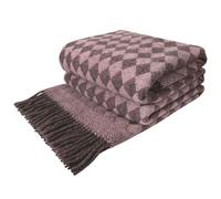 LYHome Coperta Lana 100% - Copriletto per Letto Divano, Plaid Singolo Una Piazza e Mezza Matrimoniale, Coperte Pura per Invernale Morbida e Calda (140 x 200 cm Marrone - Rosa Tenue Rombi Scozzesi)