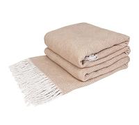 LYHome Сoperta Cotone - Copriletto per Letto Divano, Copridivano Singolo Una Piazza e Mezza Matrimoniale, Plaid Mezza Stagione, Coperte Estivo, Primaverile 140x200 cm, Beige - Bianco Quadri a strisce