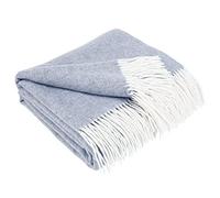 LYHome Plaid Cashmere con Lana Merinos - Coperta Invernale, Copriletto per Letto Divano, Singolo Matrimoniale Mezza Stagione, Coperte Pura Lana Morbida (140 x 200 cm Blu - Bianco A spina di pesce)