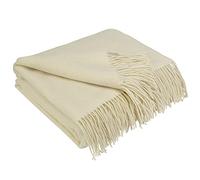 LYHome Plaid Cashmere con Lana Merinos - Coperta Invernale, Copriletto per Letto Divano, Singolo Matrimoniale Mezza Stagione, Coperte Pura Lana Morbida 140 x 200 cm, Bianco Sporco A spina di pesce