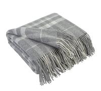 LYHome Plaid Cashmere con Lana Merinos - Coperta Invernale, Copriletto per Letto Divano, Singolo Matrimoniale Mezza Stagione, Coperte Pura Lana Morbida Leggera 140 x 200 cm Grigio - Bianco Tartan