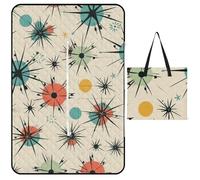LYHVSFJW Atomic Stars - Tappetino da picnic convertibile con cerniera, motivo retrò, extra large, impermeabile e isolante, con design a borsa, pieghevole, per campeggio, spiaggia, parco, 150 x 100 cm