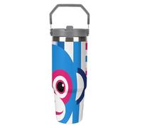 LYHVSFJW Borraccia termica in acciaio inox con cannuccia, da 880,5 ml, con faccia di scimmia fortunata, tazza da viaggio sottovuoto, a prova di perdite, a doppia parete, riutilizzabile, per casa
